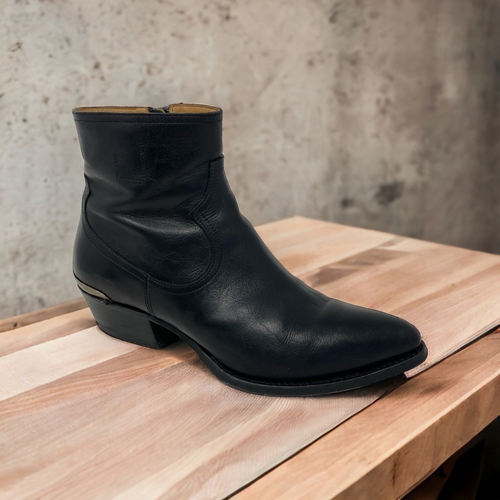 Buttero Black Leather Western Boots Made in Italy Size 39